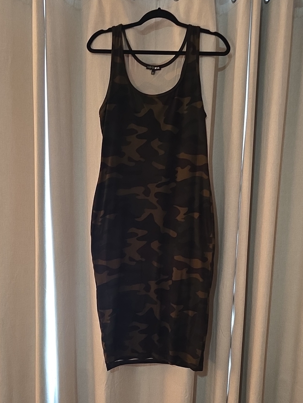 Fashion Nova Olive & Black Camo Tank Bodycon Midi Dress
